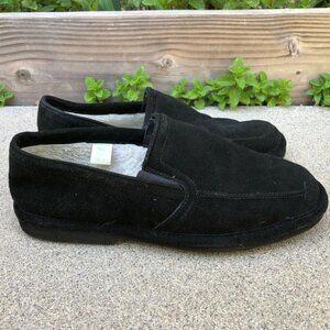 HABAND Vintage Leather Suede Men's 10 Slip On Slippers Shoes Sherpa Lined Black 